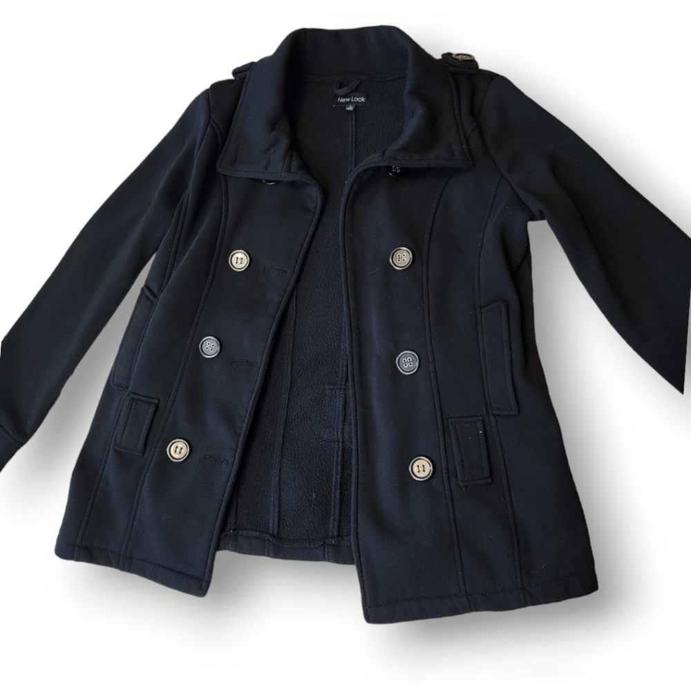 New Look Women's Double Breasted Black Peacoat Size Large